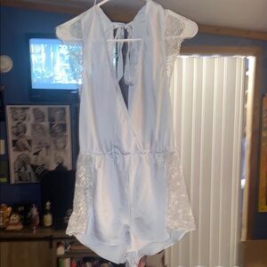 Elegant Light Blue Lace Romper